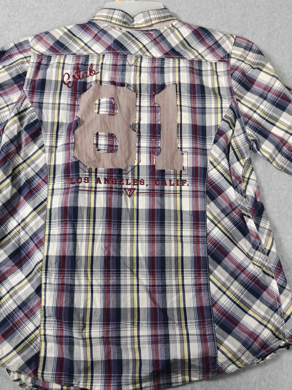 Guess Boys Plaid Button-Up Shirt in Navy, Red & White